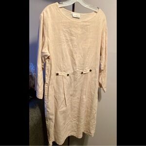 M Linen Palest Peach Tailored Dress Long Sleeves Traditional Relaxed Fit